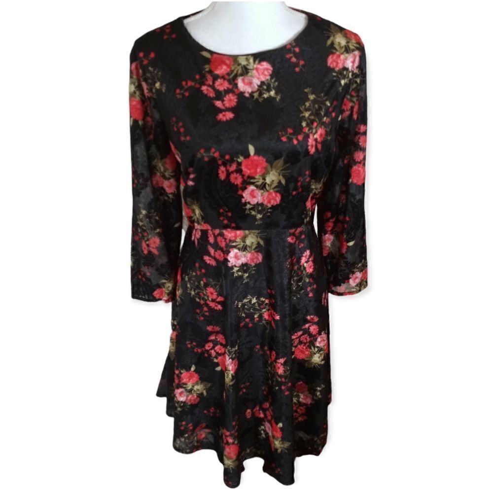LABEL BY 5 TWELVE BLACK & PINK FLORAL VELVET DRESS SZ.14 EUC
